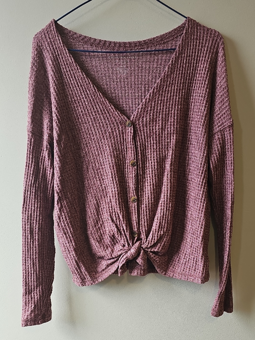 American Eagle Outfitters Small Soft & Sexy Plush Waffle Knit Tie-Front Top
